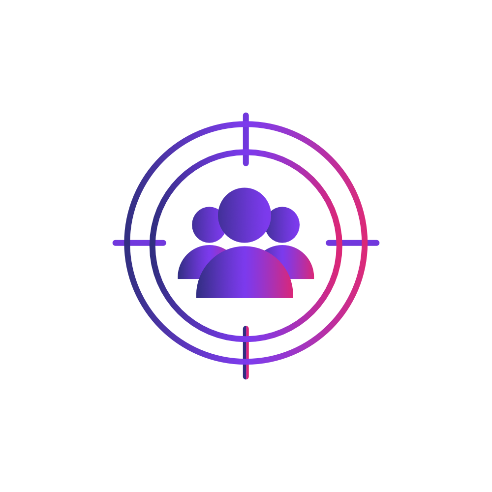 Icon einer Zielscheibe und Personen. Es veranschaulicht eine zielgenaue Zielgruppe